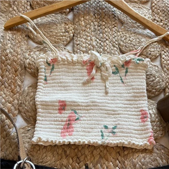 Reformation White Floral Smocked Crop Top - Picture 3 of 6